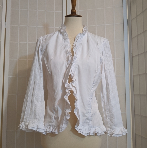 Vintage Jackets & Blazers - Vintage ruffled white open cardigan blazer